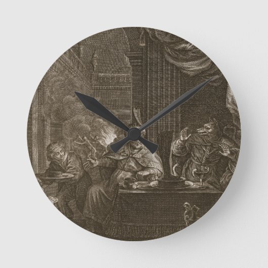 Lycaon Metamorphosed in a Wolf, 1731 (graving) Ronde Klok (Voorkant)