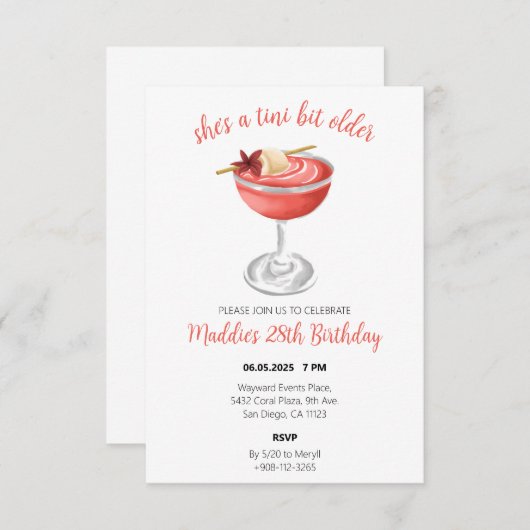 Lychee Martini Verjaardagsuitnodiging Bedankkaart (Voorkant / Achterkant)