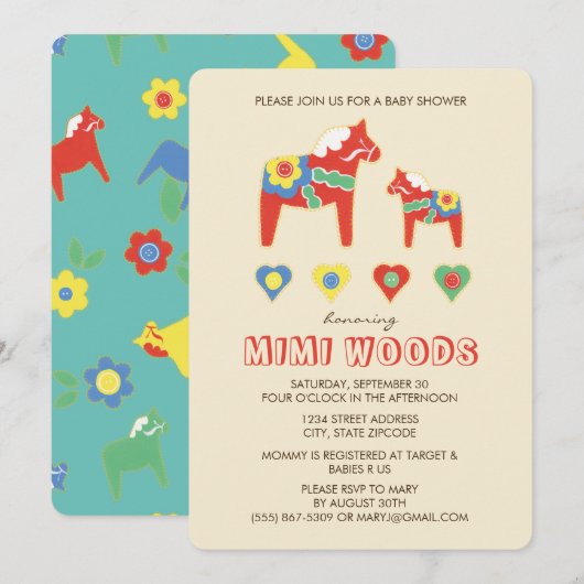 Lycka Till Baby shower Invitation Kaart (Voorkant / Achterkant)