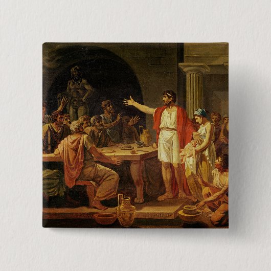 Lycurgus die de ouders van Sparta hun Vierkante Button 5,1 Cm (Voorkant)