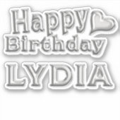 Lydia Happy Birthday silver Aufkleber Sticker (Voorkant)