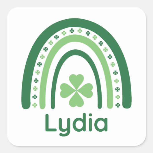 Lydia Naam Clover Boho Rainbow Vierkante Sticker (Voorkant)