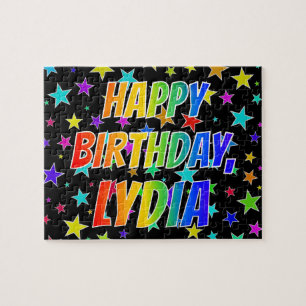 "LYDIA" voornaam, geun "HAPPY BIRTHDAY" Legpuzzel