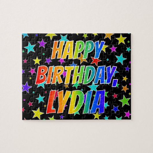 "LYDIA" voornaam, geun "HAPPY BIRTHDAY" Legpuzzel (Horizontaal)