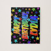 "LYDIA" voornaam, geun "HAPPY BIRTHDAY" Legpuzzel (Verticaal)