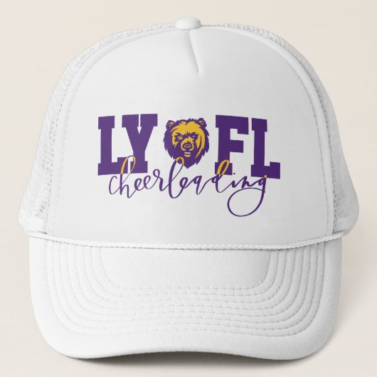 LYFL 10 | LYFL Paarse Script Cheer Logo Trucker Pet (Voorkant)
