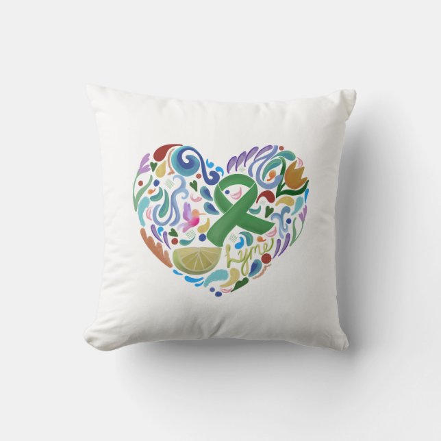 Lyme Awareness, Green Ribbon, Limoen Pillow Kussen (Voorkant)