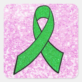 Lyme Disease Awareness Ribbon Faux Pink Glitter Vierkante Sticker