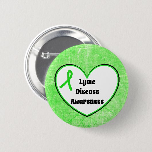 Lyme Disease Awareness Ribbon Heart Button (Voorkant /achterkant)