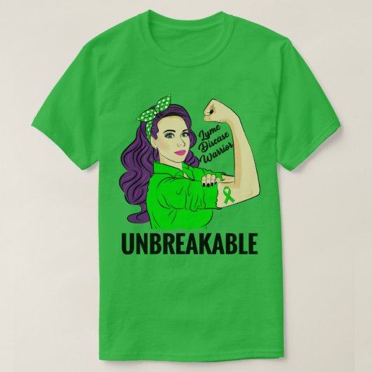 Lyme Disease Warrior Unbreakable Awareness Limoen  T-shirt (Design voorkant)