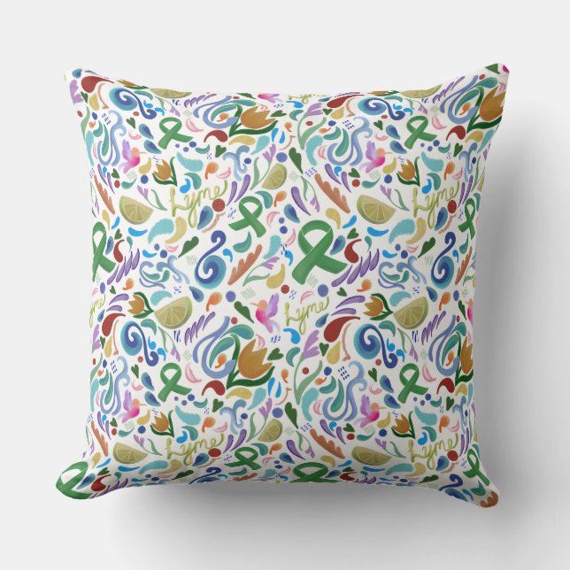 Lyme Heart Awareness Green Ribbon Pillow Kussen (Voorkant)