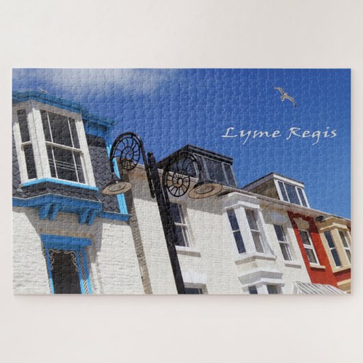 Lyme Regis, gebouwen op de zeedijk. Legpuzzel (Horizontaal)