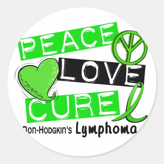 Lymfoom Awareness Non-Hodgkin's PEACE LOVE CURE Ronde Sticker (Voorkant)