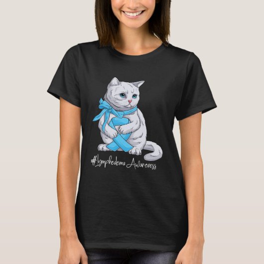 Lymphedema Awareness Month Light Blue Ribbon Cat T-shirt (Voorkant)