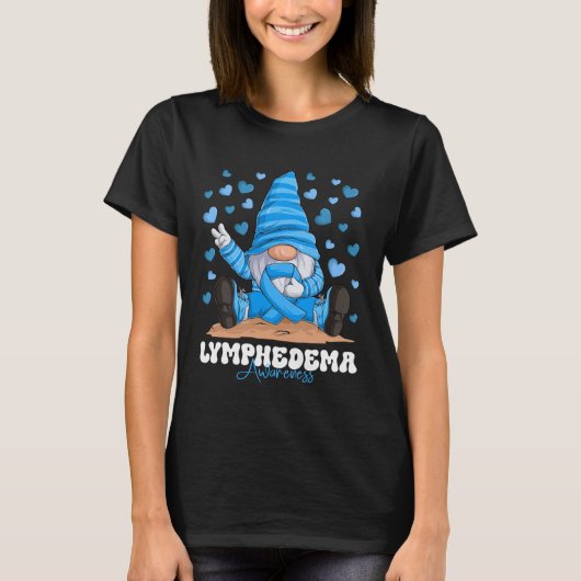 Lymphedema Awareness Month Light Blue Ribbon Gnome T-shirt (Voorkant)