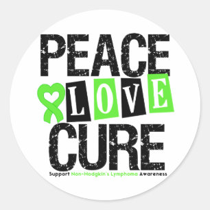 Lymphoma Awareness Peace Love Cure Ronde Sticker