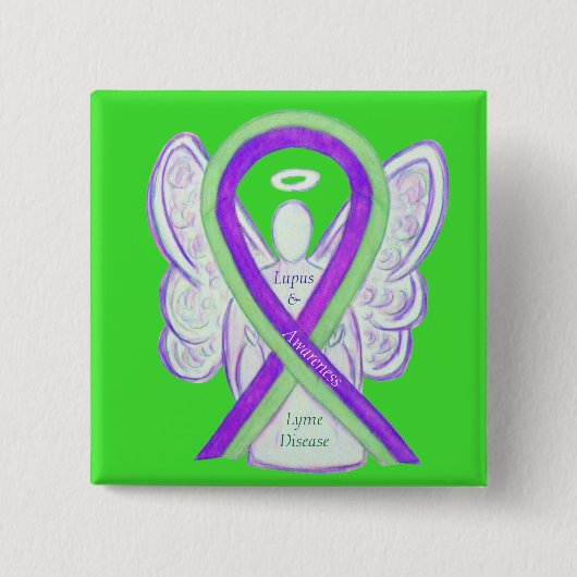 Lymziekte en Lupus Awareness Ribbon Buttonnen Vierkante Button 5,1 Cm (Voorkant)