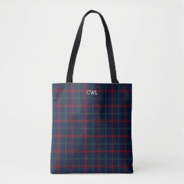 Lynch Clan Tartan Navy Blauw Plaid Monogram Tote Bag