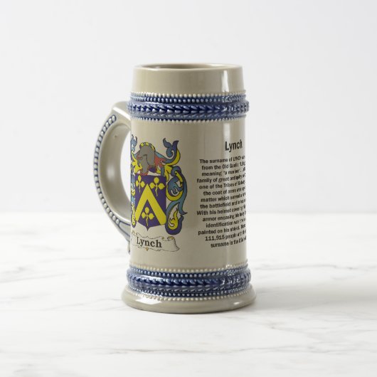 Lynch Family Coat of Arms Stein Bierpul (Voorkant links)
