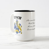 Lynch Family Crest, vertaling en betekenis Tweekleurige Koffiemok (Voorkant links)