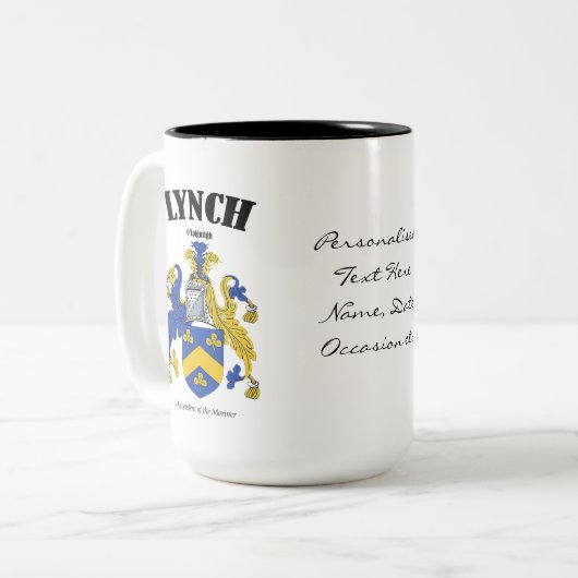 Lynch Family Crest, vertaling en betekenis Tweekleurige Koffiemok (Voorkant links)