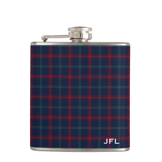 Lynch Tartan Monogram Marine Blauw Plaid Heupfles (Voorkant)