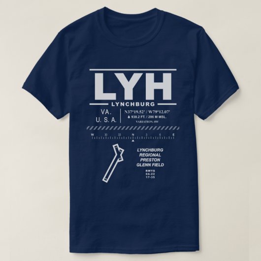 Lynchburg Regional Airport LYH T-shirt (Design voorkant)