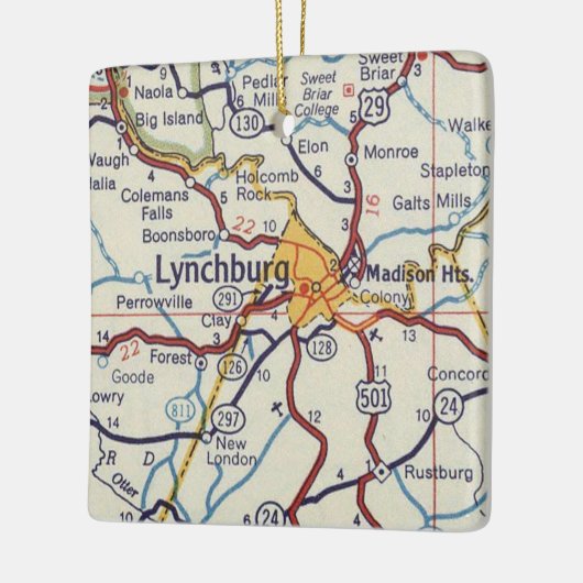 Lynchburg VA  kaart Keramisch Ornament (Links)