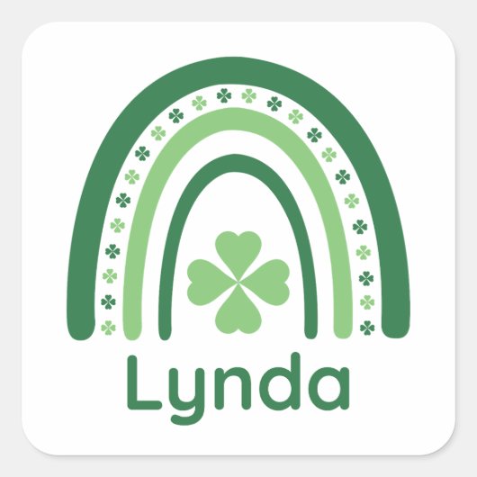 Lynda Name Clover Boho Rainbow Vierkante Sticker (Voorkant)
