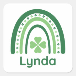 Lynda Name Clover Boho Rainbow Vierkante Sticker