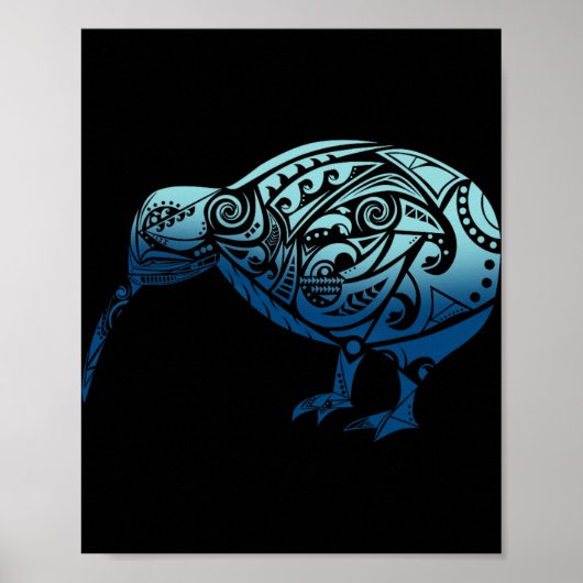 Lynesia Maori Kiwi Bird Ocean Blue New Zealand  Poster (Voorkant)