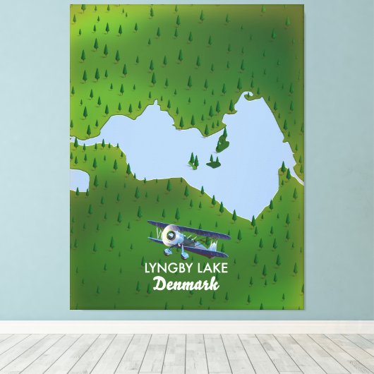 Lyngby Lake Denmark kaart Canvas Afdruk (Insitu (Houten vloer))