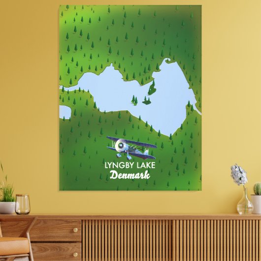 Lyngby Lake Denmark kaart Canvas Afdruk (Insitu (Woonkamer))