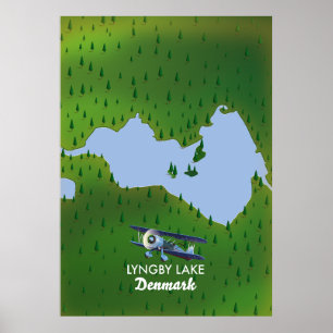 Lyngby Lake Denmark kaart Poster