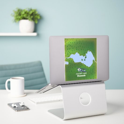 Lyngby Lake Denmark kaart Sticker (Laptop op bureau)