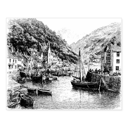 Lynmouth dorp, Devon Rubberstempel (Afrduk)