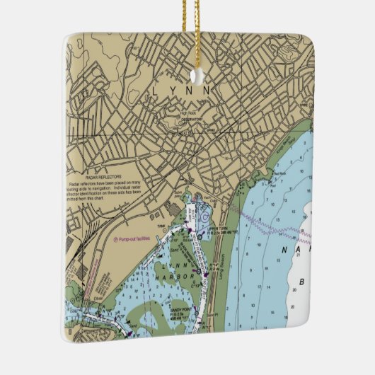 Lynn MA Nautical Chart Keramisch Ornament (Rechts)