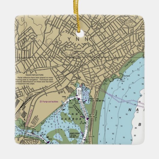 Lynn MA Nautical Chart Keramisch Ornament (Voorkant)