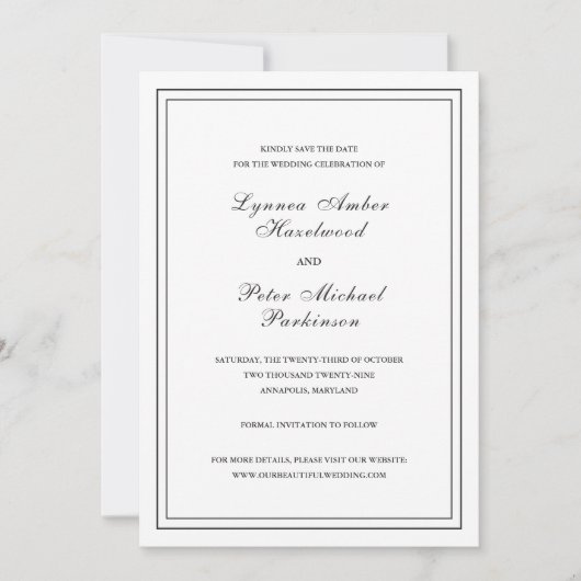 Lynnea Simple Elegant Wedding Save The Date (Voorkant)