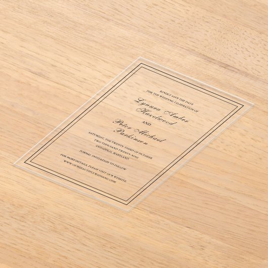 Lynnea Simple Elegant Wedding Save the Date Acryl Uitnodigingen (Laagn)