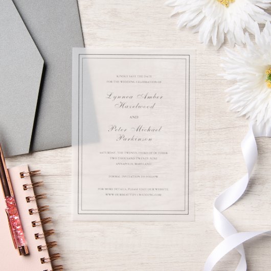 Lynnea Simple Elegant Wedding Save the Date Vellum Uitnodigingen (Huwelijk)