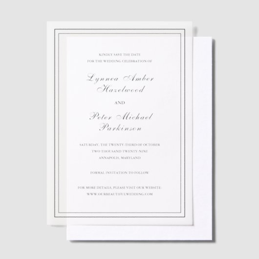 Lynnea Simple Elegant Wedding Save the Date Vellum Uitnodigingen (Offset)