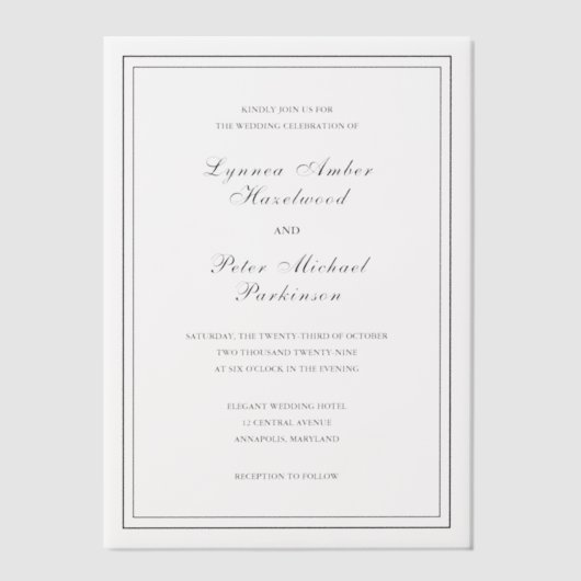 Lynnea Simple Elegant Wedding Vellum Uitnodigingen (Voorkant)
