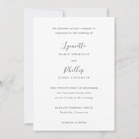 Lynnette Traditionele Elegante Huwelijk Kaart (Voorkant)