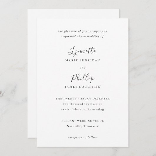 Lynnette Traditionele Elegante Huwelijk Kaart (Voorkant / Achterkant)