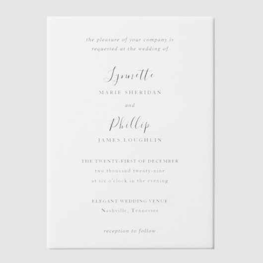 Lynnette Traditionele Elegante Huwelijk Vellum Uitnodigingen (Voorkant)