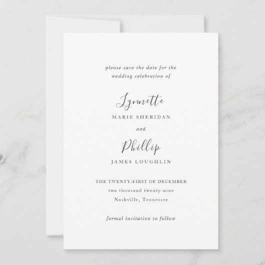 Lynnette Traditionele Elegante Trouw Save The Date (Voorkant)