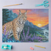 Lynx bij zonsopgang bij waterval tissuepapier (Craft)