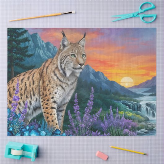 Lynx bij zonsopgang bij waterval tissuepapier (Craft)