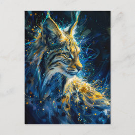 lynx bobcat gebaad in blauw geelachtig neonlicht briefkaart